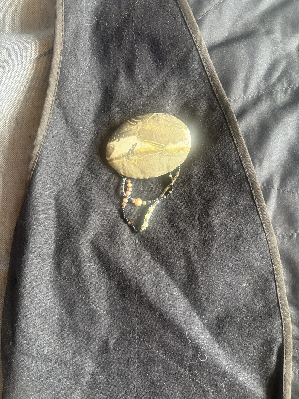 Black & Marble-Print Women's Vest with Gold Accents